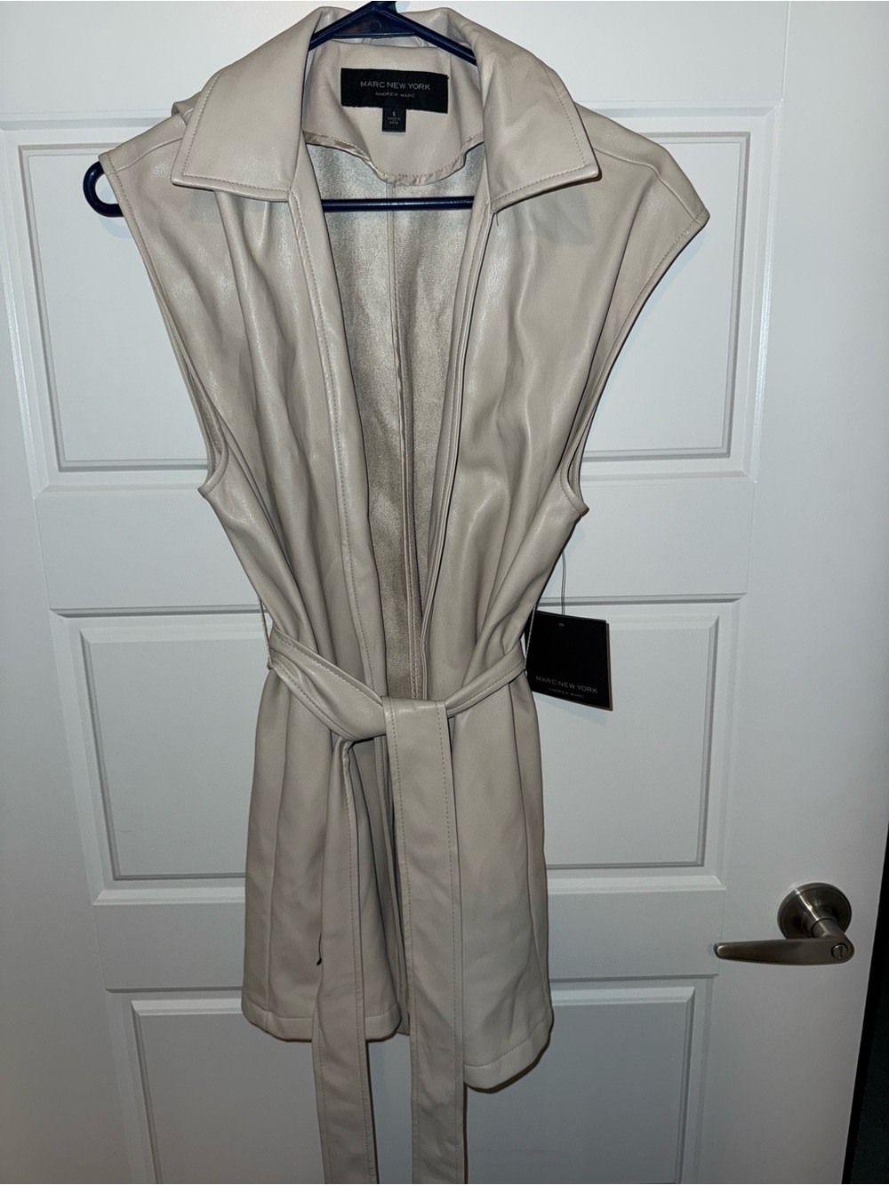 Marc New York Cream Sleeveless Leather Belted Vest